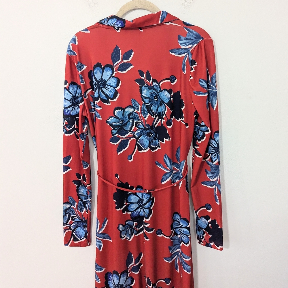 Zara Floral Print Button Front Long Sleeve Collared Midi Shirt Dress Red Small S - Picture 9 of 10